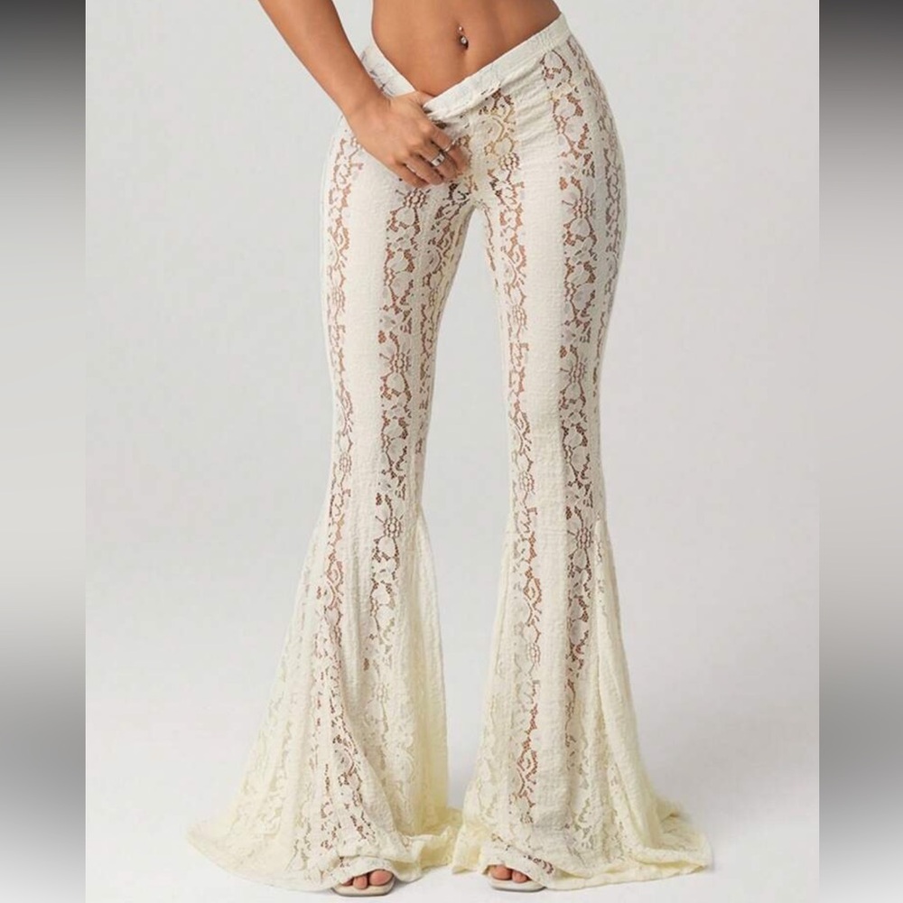 Lace flare pants bell bottoms wide leg cream boho